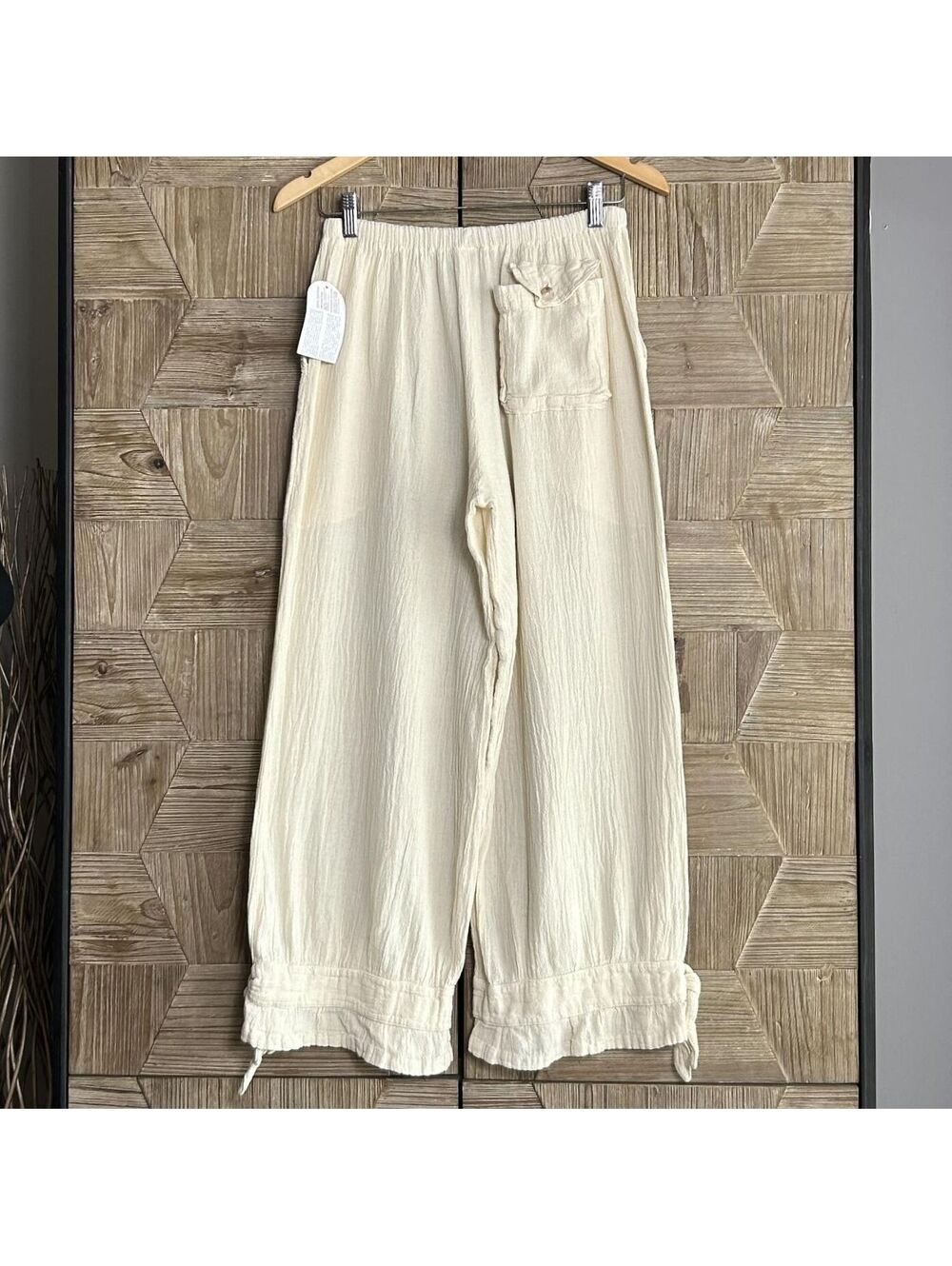 Bohemian Cream Cotton Gauze Casual Resort Ready Wide Leg Pants Size S Coastal - Picture 7 of 9